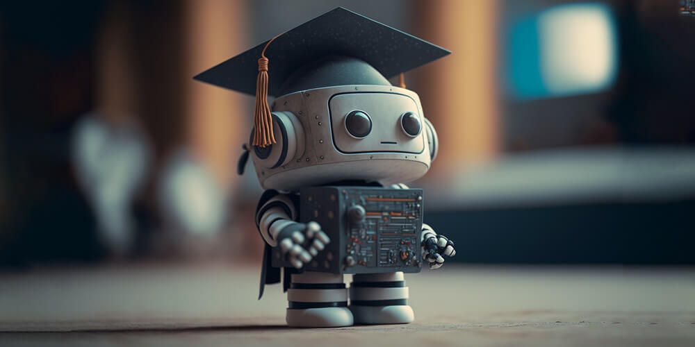 Cute AI robot dressed as a student