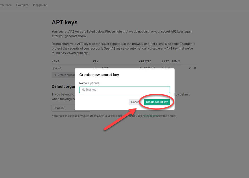 How to create an api key on openai.com